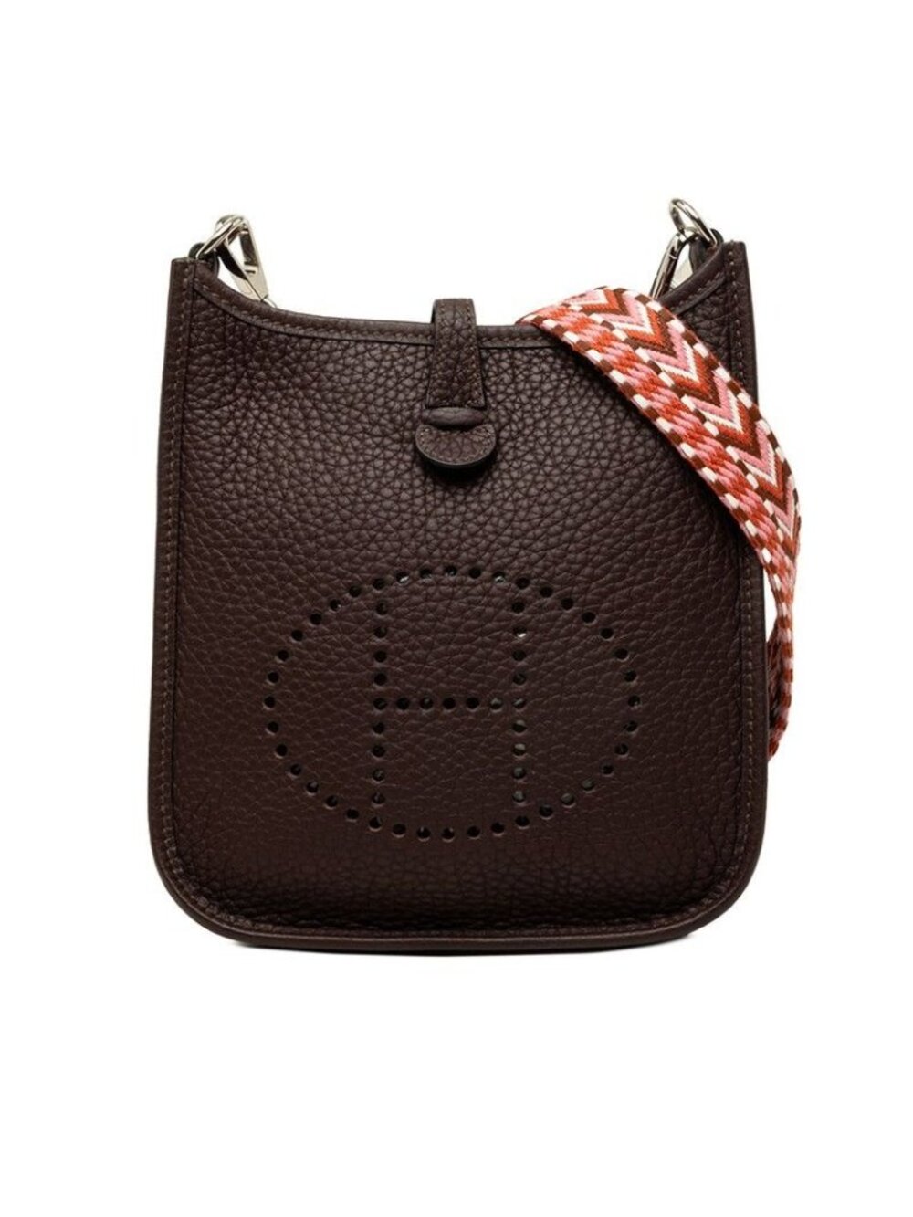 Hermes Evelyne TPM Crossbody Shoulder Bag Pochette Dark Brown Pink Taurillon